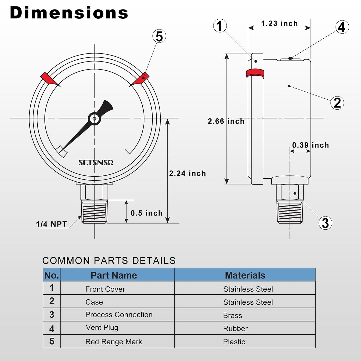 0 to 3000 Psi Pressure Gauge, Glycerin Liquid Filled, 2.5 inch Dial, 1/4" NPT Lower Mount, Stainless Steel Case, for Regulator, Brew Setup, Beer, Kombucha, HVAC, Hydraulic, High Pressure Test