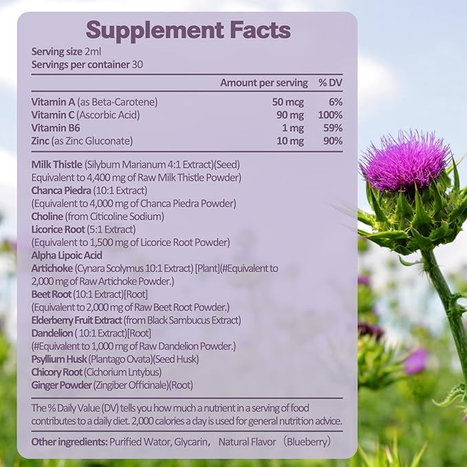 Liver Cleanse Detox & Repair Liquid,1100mg Milk Thistle Supplement Dandelion Root and 16+ Herbs for Liver Support Active Liver Health Formula No Sugar Vegan Non-GMO All-Natural 2 Fl Oz (Pack of 2