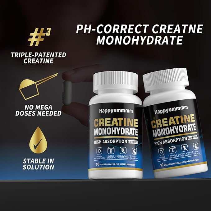 Creatine Monohydrate Capsules - Micronized Creatine Monohydrate, Creatine Pills - 3 Creatine Capsules per Serving, 2500mg, Gluten Free, 90 Capsules.