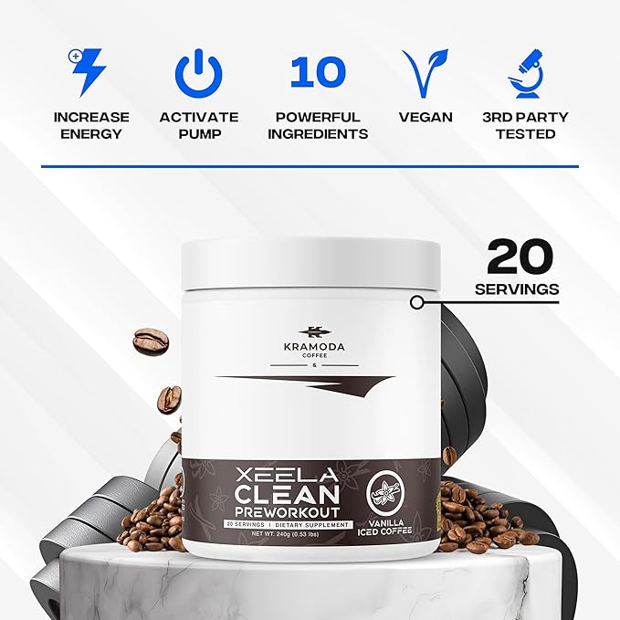 XEELA Pre Workout - Clean & Tested - Jitter Free, Safe, and Natural - Increase Thermogenic Energy, Focus, and Endurance w/Creatine, Organic Caffeine, and Plant Based Citrulline (Vanilla Iced Coffee)