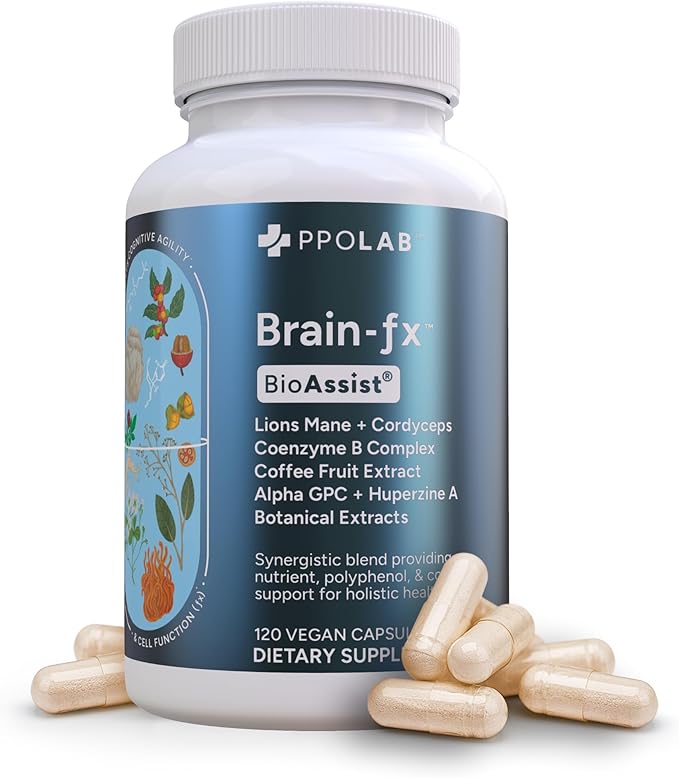 Brain-fx™ Daily Energy Focus Memory Mood Mind Nootropic Supplement - 5-MTHF Methyl B Vitamins, Coffee Fruit, L Theanine, Cordyceps, Lions Mane, Ginseng, Bacopa, Alpha GPC Choline 120 Vegan Capsules