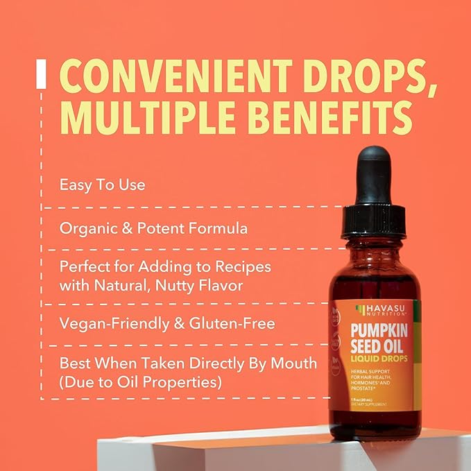 Organic Pumpkin Seed Oil for Prostate Health, Hormone Balance, Hair Health - Pumpkin Oil Supports Hair and Eyelash Health - 100% Cold Pressed Pumpkin Seed Extract - Non-GMO, Vegan, Unflavored, 30mL