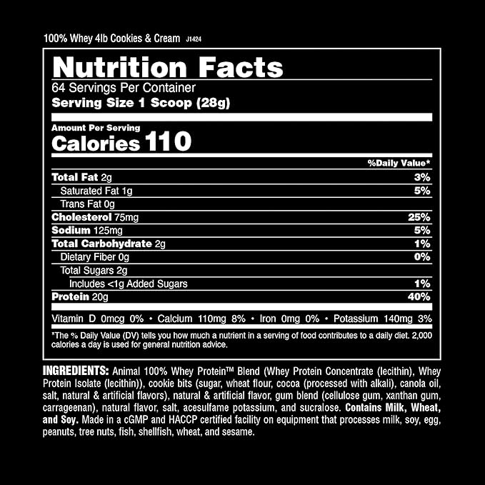 Animal 100% Whey Protein Powder – Whey Blend for Pre Workout or Post Workout, Recovery, or Anytime Low Sugar Protein Boost Meal Replacement with BCAA Branched Chain Amino Acids – Cookies & Cream, 4 lb
