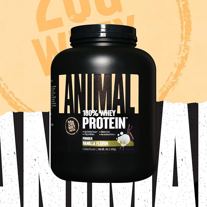 Animal 100% Whey Protein Powder – Whey Blend for Pre Workout or Post Workout, Recovery, or an Anytime Low Sugar Protein Boost Meal Replacement with BCAA Branched Chain Amino Acids – Vanilla, 4 lb