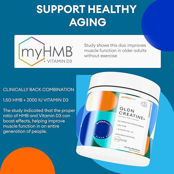 GLDN Creatine - Creatine Monohydrate with HMB for sustained Muscle Support and Recovery with Vitamin D3 and K2 for Bone and Joint Health - Unflavored - 30 Servings