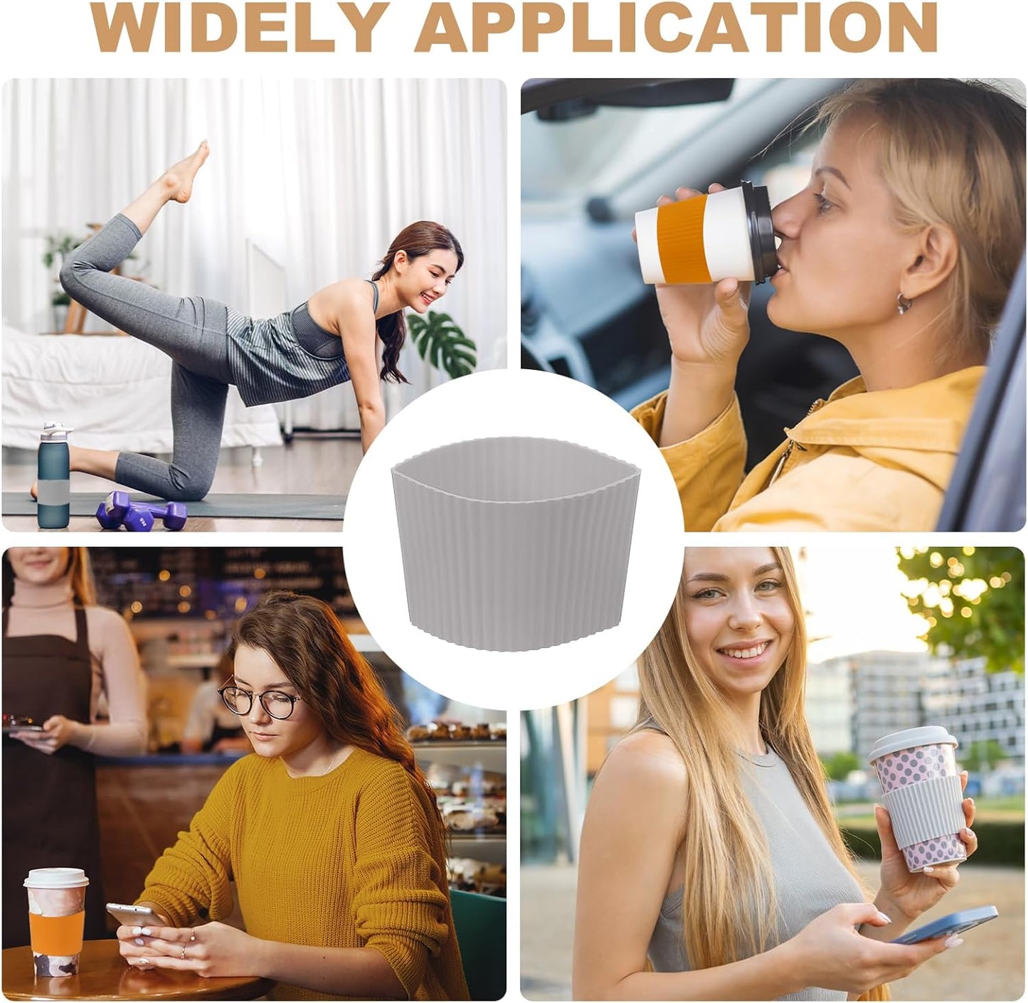 uxcell 6Pack Coffee Cup Sleeves, Reusable Silicone Heat Resistant Cup Protective Sleeve Nonslip Mug Protector Cover for Home Travel Coffee Mug Glasses Water Bottle Boots, Gray