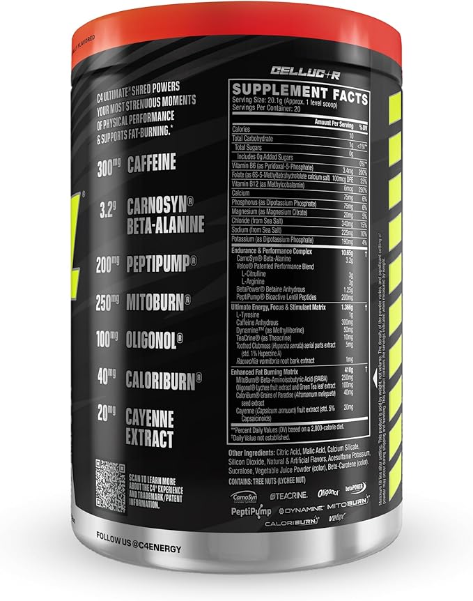 Cellucor C4 Ultimate Shred Pre Workout Powder, Metabolism Supplement with Cayenne Extract+300mg Caffeine+TeaCrine+Dynamine - Cherry Limeade, 20 Servings