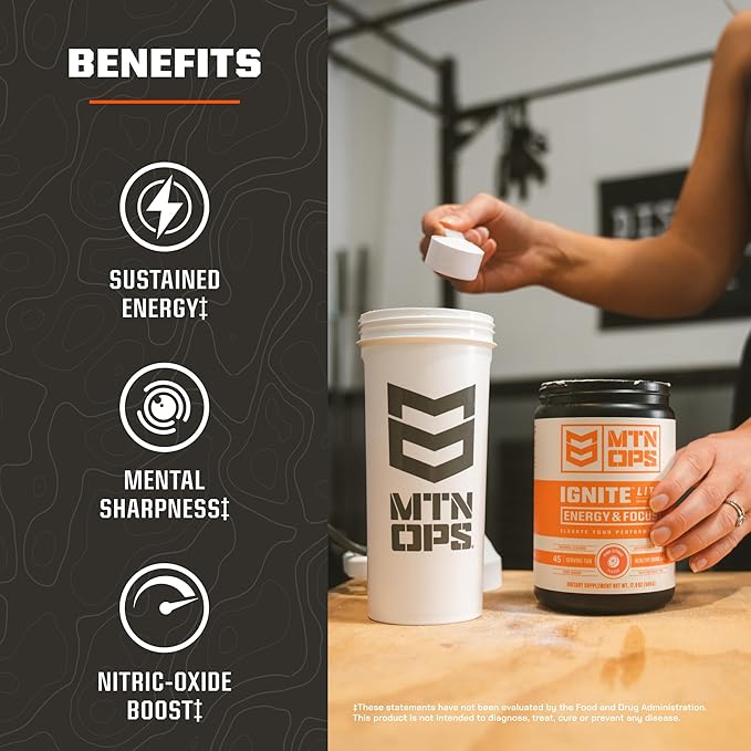 MTN OPS Ignite Lite Supercharged Energy Drink Mix - 100mg Caffeine, 45-Serving Tub, Raspberry Lemonade Flavor