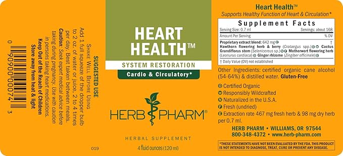 Herb Pharm Heart Health Liquid Herbal Formula with Hawthorn for Cardiovascular System Support - 4 Ounce