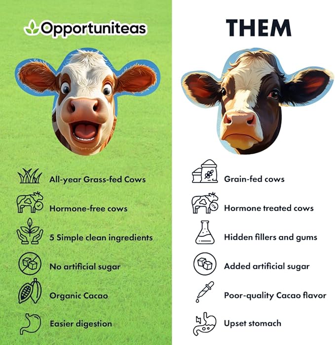 Opportuniteas Grass Fed Chocolate Whey Protein Isolate Powder - 20g Protein Powder Without Artificial Sweeteners, Hormone-Free Happy Cows, Non GMO - 1lb