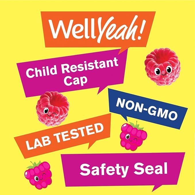 Kid's Calcium, Magnesium, Zinc + Vitamin D3 Gummies by WellYeah | Bone, Muscle and Nerve Health Support, Immune Support | for Men and Women | Gluten Free, Non GMO | Raspberry Flavor | 60 Count