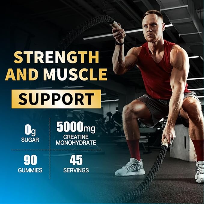 Creatine Monohydrate Gummies 5000mg for Men & Women, Chewables Creatine Monohydrate for Muscle Strength, Muscle Builder, Energy Boost, Pre-Workout Supplement(90 Count)-Blueberry
