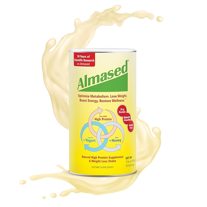 Almased Meal Replacement Shake - Low-Glycemic High Plant Base Protein Powder- Nutritional Weight Health Support Supplement - Original Flavor - 17.6 oz