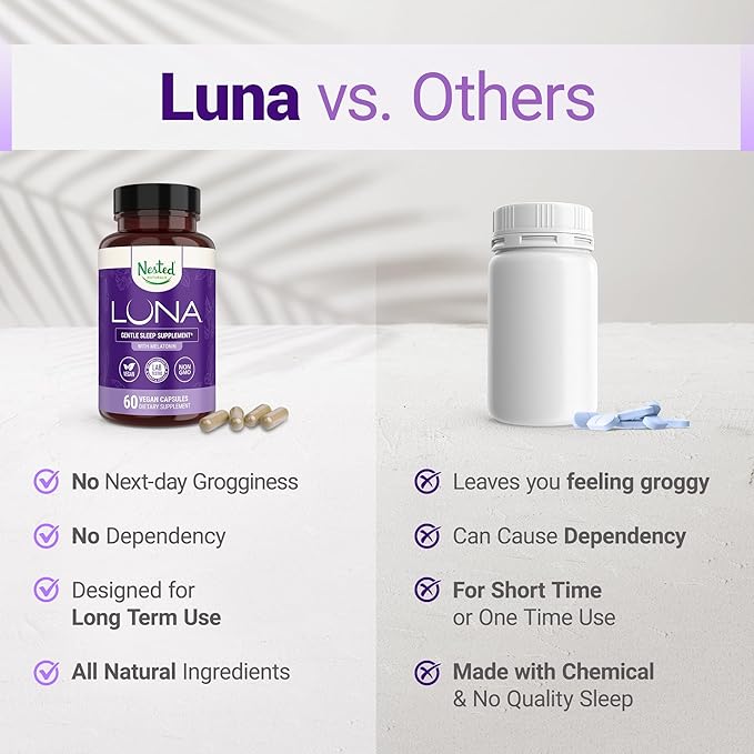 Nested Naturals Luna Sleep Aid - Non-Habit Forming Natural Sleeping Pills for Adults with Naturally Sourced Ingredients - Valerian Root, Melatonin, Chamomile, Lemon Balm, and More - 60 Vegan Capsules-HarmonyPath Wellness