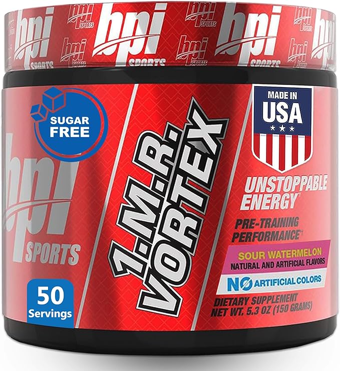 BPI Sports 1.M.R Vortex Pre Workout Powder – High Stim Preworkout for Men & Women with Glycerol, Caffeine, Niacin, and Herbal Extracts – Energy, Focus & Endurance – Sour Watermelon – 50 Servings