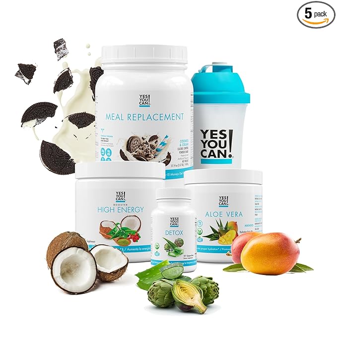 Yes You Can! Detox Plus Kit (Meal Replacement Cookies and Cream, Aloe Vera Mango) - Complete Meal Replacement Powder, High Energy Shake Booster, Aloe Vera Detox Supplement, Health Transformation