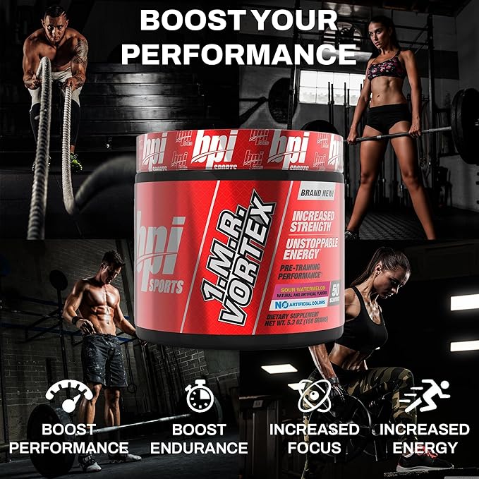 BPI Sports 1.M.R Vortex Pre Workout Powder – High Stim Preworkout for Men & Women with Glycerol, Caffeine, Niacin, and Herbal Extracts – Energy, Focus & Endurance – Sour Watermelon – 50 Servings