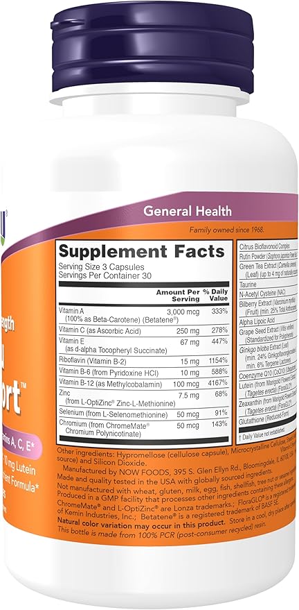 NOW Foods Supplements, Ocu Support™with FloraGLO® Lutein, plus Vitamins A, C and E, 90 Veg Capsules