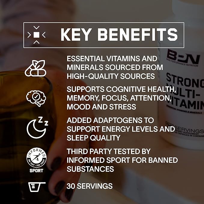 BARE PERFORMANCE NUTRITION, BPN Strong Multi-Vitamin, Foundational Health, Improved Mood and Sleep, Adaptogens, Improved Cognitive Health