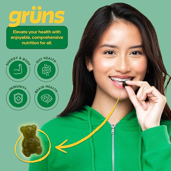 Sugar Free Super Greens Gummies: Organic Spirulina and Chlorella, Prebiotics for Digestive Health, 60+ Organic Ingredients, 20+ Vitamins and Minerals, Adaptogens, 28 Day Supply (224 Count)
