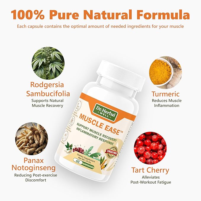 Muscle Ease - Joint, Muscle & Nerve Support Fast Acting Relax Comfort Recovery Natural Herbal Supplement - (60 Capsules) MAX-Strength