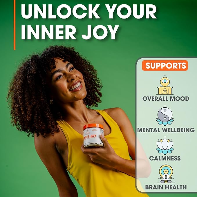 Genius Joy, Nootropic Mood Enhancer Supplement - Support Cognitive Health, Enhance Mood & Neural Function with Brain Boosting L-Theanine, Panax Ginseng & SAM-e - Organic, Non-GMO, & Gluten-Free