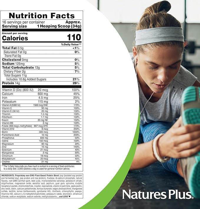 Natures Plus SPIRU-TEIN, Strawberry - 1.2 lbs, Pack of 2 - Plant-Based Protein Shake - Non-GMO, Vegetarian, Gluten Free - 32 Total Servings