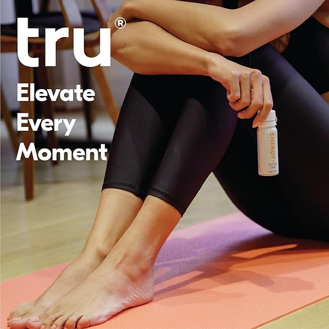 Tru Energy Shot, Orange Mango Flavored Extra Strength Energy Shots - Zero Sugar Energy Drink plus Vitamin B3, B6, B12, and Green Tea - Natural Caffeine, GF, Keto, Vegan Supplement, 2oz (Pack of 24)