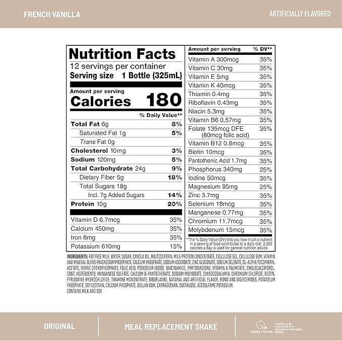 SlimFast Meal Replacement Shake, Original French Vanilla, 10g of Ready to Drink Protein, 11 Fl. Oz Bottle, 4 Count (Pack of 3) (Packaging May Vary)