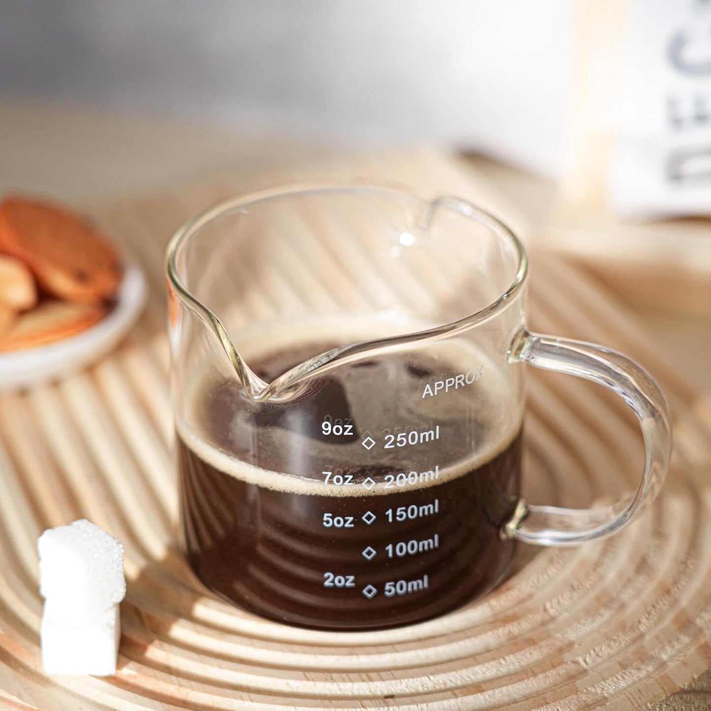 1 Pack 250ML/8.5OZ Measuring Cup Espresso Shot Glasses Double Spouts Large Coffee Cup with Handle Triple Pitcher Milk Cup Parts Clear Glass By BCnmviku