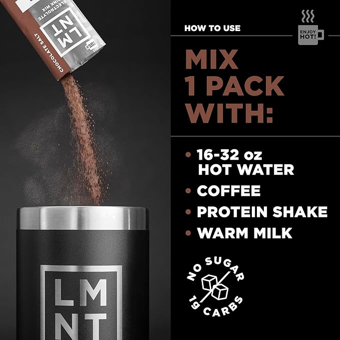 LMNT Zero Sugar Hot Chocolate or Coffee Mixer - Chocolate Salt | Drink Mix | 12-Count