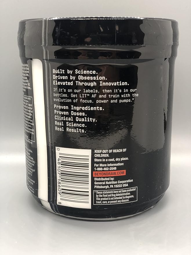 BEYOND RAW LIT AF | Advanced Formula Clinical Strength Pre-Workout Powder | Contains Caffeine, L-Citruline, and Nitrosigine | ICY Fireworks | 20 Servings