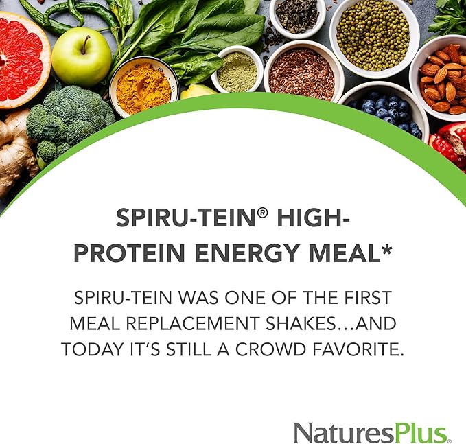 Natures Plus SPIRU-TEIN, Strawberry - 1.2 lbs, Pack of 2 - Plant-Based Protein Shake - Non-GMO, Vegetarian, Gluten Free - 32 Total Servings
