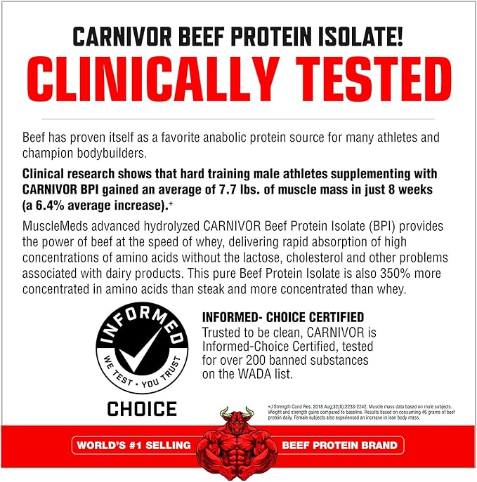 MuscleMeds CARNIVOR Beef Protein Isolate Powder, Muscle Building, Recovery, Lactose Free, Sugar Free, Fat, Free, 23g Protein, Rocket Pop, 56 Servings