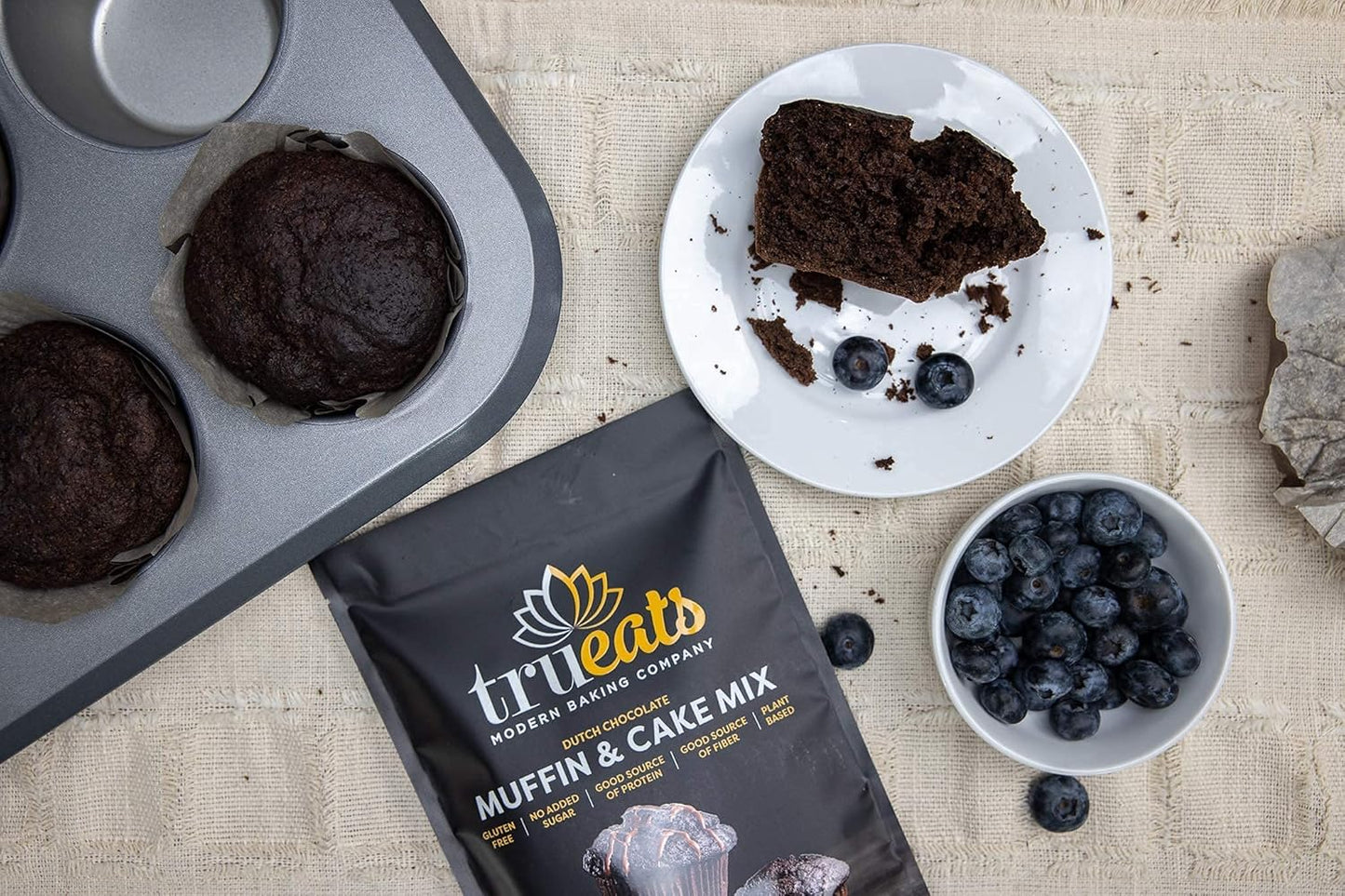 TruEats Dutch Chocolate Muffin & Cake Mix: Low Glycemic, Protein & Fiber Rich, Gluten & Grain Free, Diabetic Friendly, Vegan Friendly, Dairy Free, Plant Based, Sweetened with Monk Fruit Sweetener