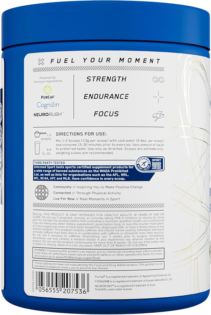 AN Performance Pre-Workout Powder Supplement for Men & Women | Energy Drink Mix with 300mg Caffeine + Beta Alanine + Citrulline | Third-Party Tested | Peach Mango | 30 Servings
