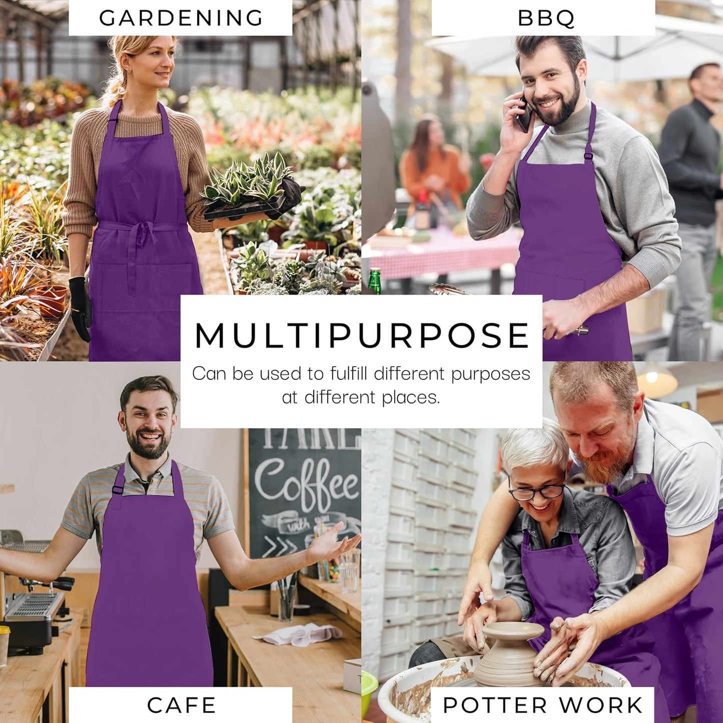 RAJRANG 100% Cotton Cooking Apron with 3 Pockets Kitchen Chef BBQ Adjustable Bib Aprons for Women Men