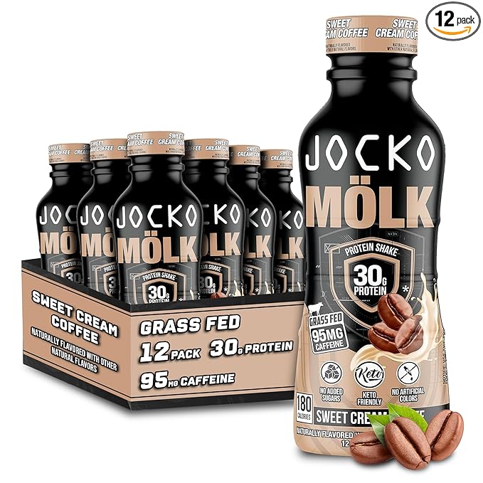 Jocko Mölk 30g Grass Fed Protein Shakes – No Added Sugar Protein Drinks KETO Friendly - Ready to Drink 12 FL Oz (Pack of 12) Sweet Cream Coffee