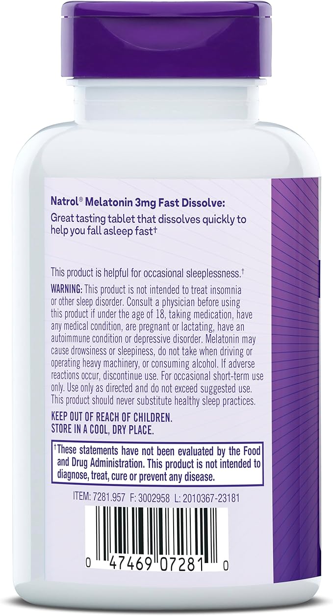 Natrol Fast Dissolve Melatonin 3 mg, Melatonin Supplements for Restful Sleep, Sleep Support for Adults, 150 Strawberry-Flavored Tablets, Up to a 150 Day Supply