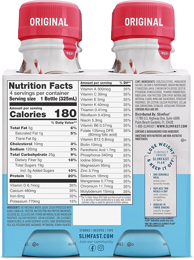 SlimFast Meal Replacement Shake, Protein Shakes Ready to Drink, Creamy Milk Chocolate, 11 Fl Oz Bottle, 4 Count (3 Packs)