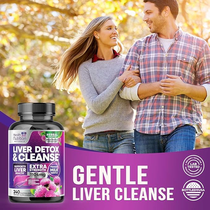 Gentle Liver Cleanse Detox & Repair Formula - Herbal Liver Support Supplement: Milk Thistle with Silymarin, Artichoke Extract, Dandelion, Beet, Chicory Root, & Turmeric for Liver Health - 240 Capsules
