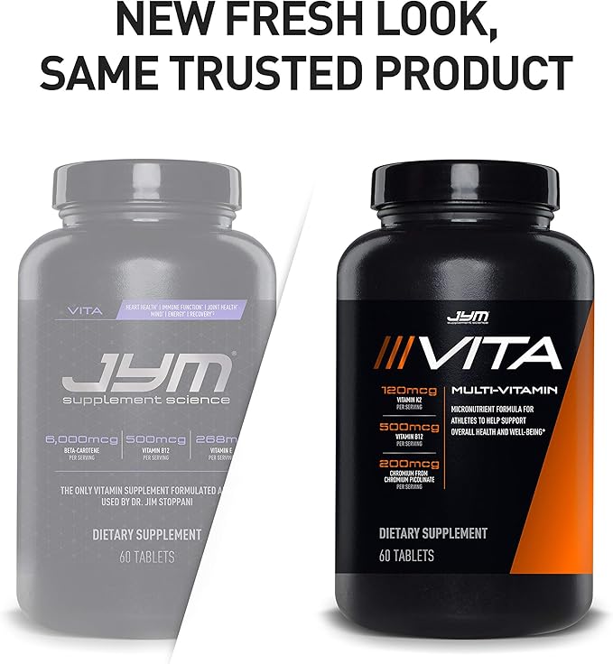 Vita JYM Sports Multivitamin & Mineral Support, Vitamin A, C, B6, B12, E, K, Boron, Biotin, Potassium | JYM Supplement Science | 60 Tablets