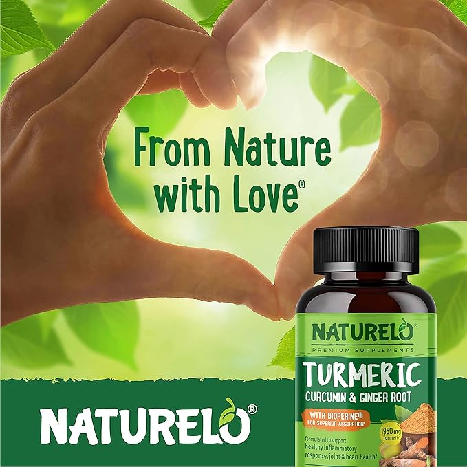 NATURELO Turmeric Curcumin with BioPerine - Ginger Root, Black Pepper, Curcuminoids - Relief for Stiff, Sore Joints - 120 Vegan Capsules (2 Pack)