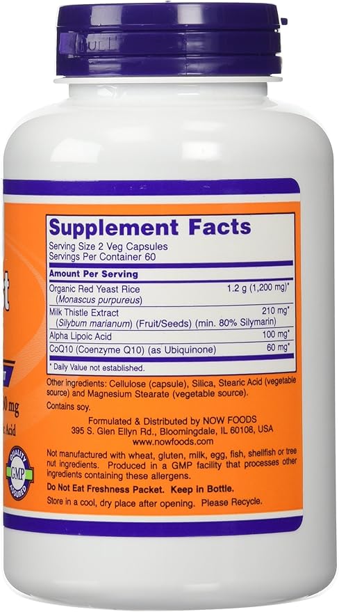 NOW Foods 600mg Red Yeast Rice & 30mg Coq10, 120 caps (pack of 2)