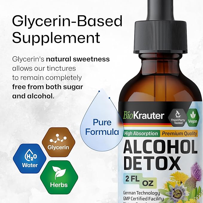 BIO KRAUTER Alcohol Detox Tincture - Liver Cleanse & Detox Formula - Milk Thistle & Dandelion - Liver Support Liquid Extract - Alcohol and Sugar Free - Vegan Liver Detox Drops 2 Fl.Oz.
