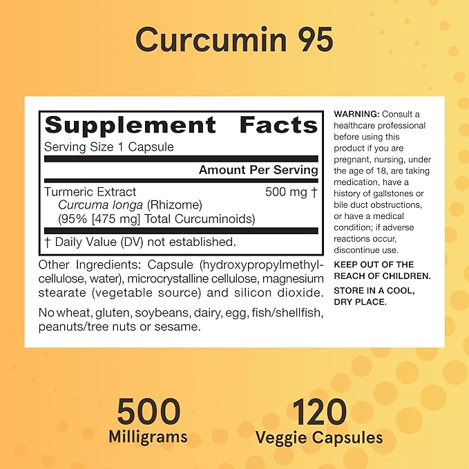 Jarrow Formulas Curcumin 95 500 mg,Turmeric Curcumin Extract for Antioxidant Support, Bone and Joint Support Dietary Supplement,120 Veggie Capsules,Up to 120 Servings, Pack of 12