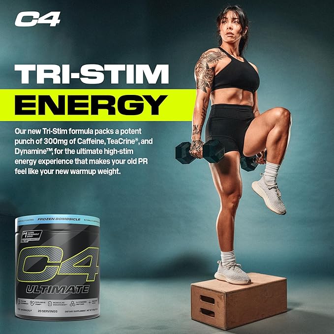 Cellucor C4 Ultimate Pre Workout Powder - Sugar Free Preworkout Energy Supplement for Men & Women - 300mg Caffeine + TeaCrine + Dynamine + Creatine - ICY Blue Razz, 20 Servings