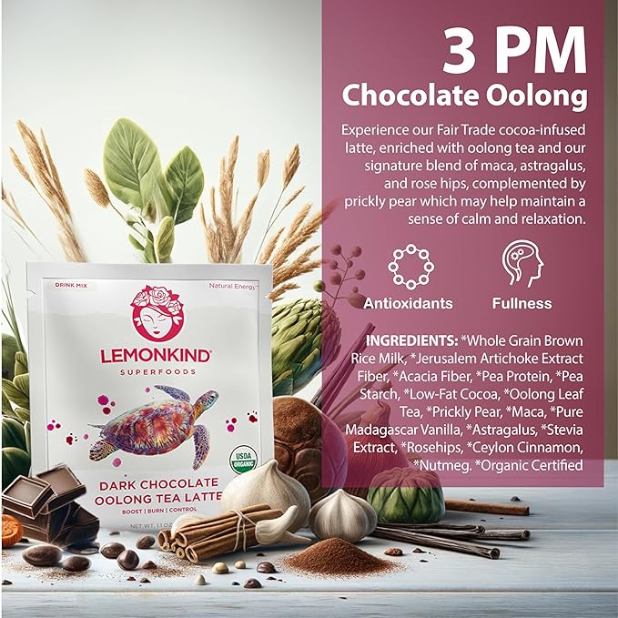 LEMONKIND Organic 3 Day Cleanse with Clinically Studied Prickly Pear - Keto-friendly, Plant-Based Protein & Gluten-Free, 15 Lattes (Coffee, Chocolate, Vanilla, Maqui & Matcha) + Blender Bottle