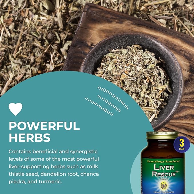 HealthForce SuperFoods Liver Rescue - Natural Liver Cleanse - Liver Health Formula with Milk Thistle & Dandelion Root - Gluten-Free & Vegan - 120 Capsules (Pack of 3)