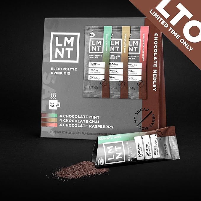 LMNT Zero Sugar Hot Chocolate or Coffee Mixer - Chocolate Medley - Variety Pack | Drink Mix | 12-Count